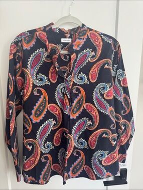 Seidensticker German Navy Paisley Button-Front Blouse size 36